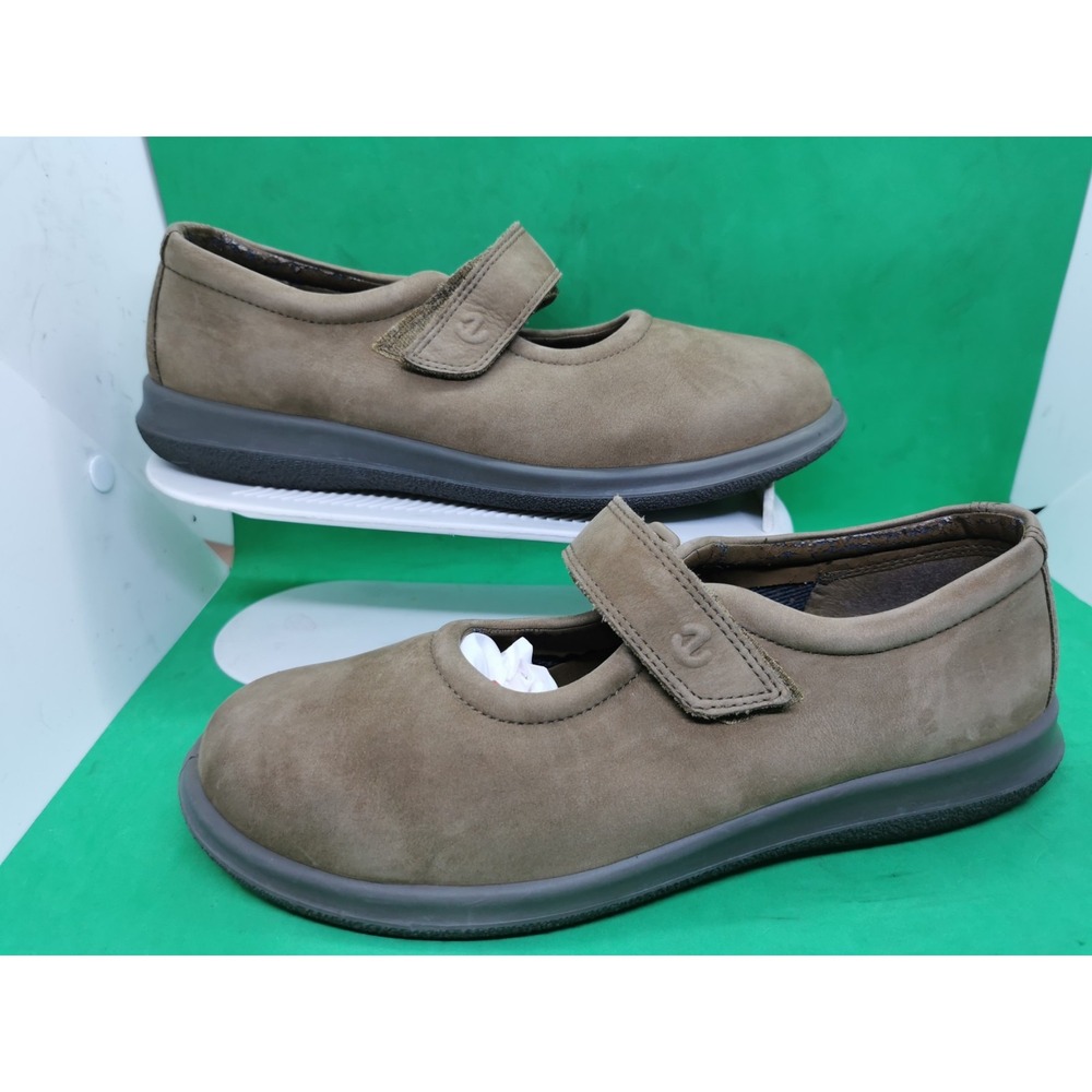 Ecco Soft Women Shoes Mary Jane Suede Brown Hook & Loop Size 40 US 9
